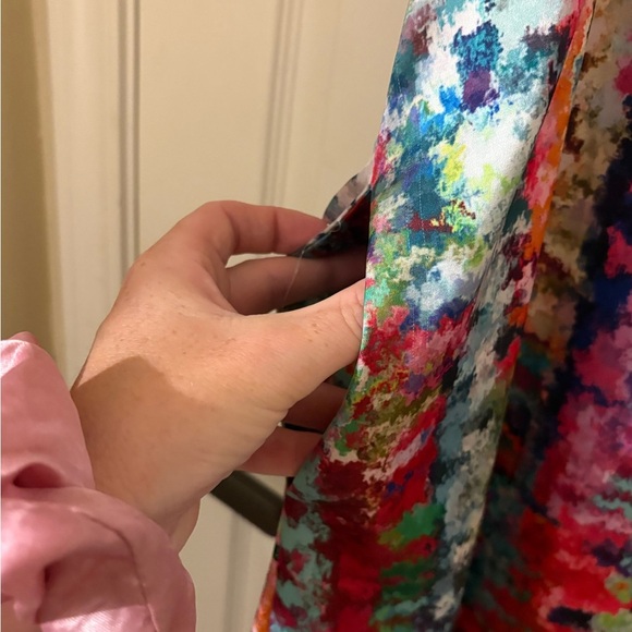 Nicole Miller  Spaghetti Strap Watercolor wedding guest  Dress Silky Maxi Sz xl - Picture 7 of 9